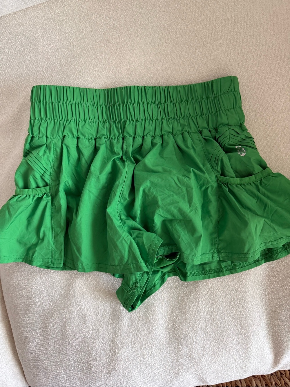 Free People Bright Green Elastic-Ruffle Athletic Shorts